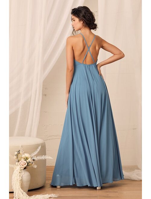 Lulus Mythical Kind of Love Slate Blue Maxi Dress