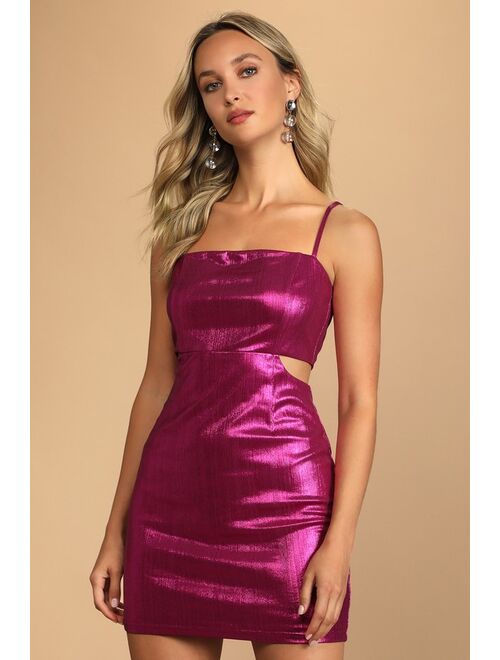 Lulus Stay Sassy Metallic Magenta Cutout Bodycon Mini Dress