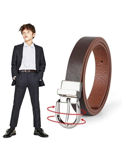 JASGOOD Kids Leather Reversible Belt, Boys Casual Belt for Jeans School Uniform with Rotated Buckle Back to School Gift