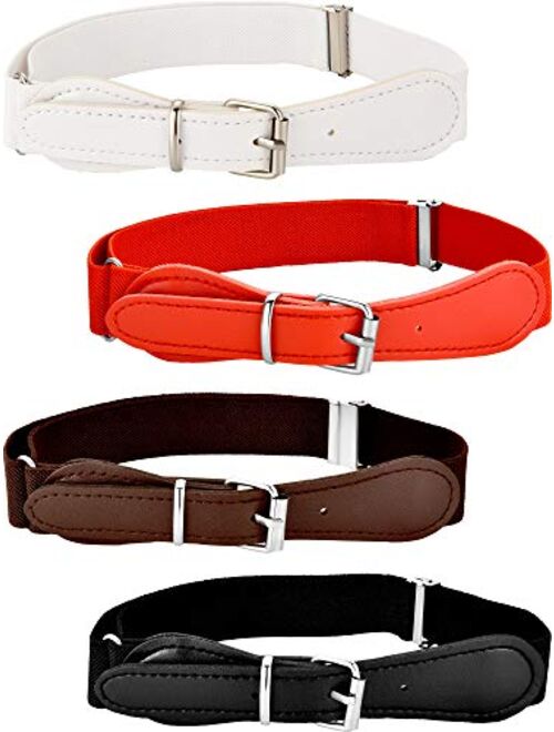 Tatuo 4 Pieces Kids Adjustable Elastic Belt with Leather Closure for Girls and Boys, Assorted Color