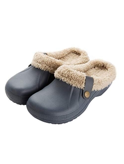 ZAPZEAL Womens Mens Clogs Fur Lined Clogs Winter Garden Clogs Mules Warm House Slippers Waterproof Anti-Slip Indoor Outdoor Slippers Size 4-11.5 US