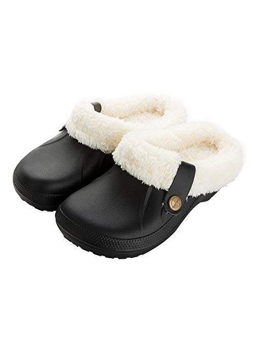 ZAPZEAL Womens Mens Clogs Fur Lined Clogs Winter Garden Clogs Mules Warm House Slippers Waterproof Anti-Slip Indoor Outdoor Slippers Size 4-11.5 US