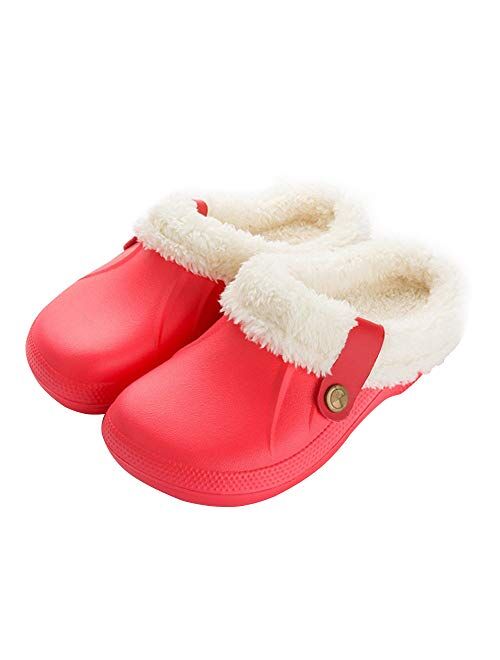 ZAPZEAL Womens Mens Clogs Fur Lined Clogs Winter Garden Clogs Mules Warm House Slippers Waterproof Anti-Slip Indoor Outdoor Slippers Size 4-11.5 US