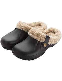 Knemksplanet Women Men Fur Lined Clogs Winter Warm Fuzzy House Slippers Non-Slip Garden Shoes Indoor Outdoor Mules