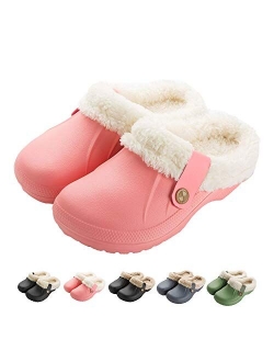 Knemksplanet Women Men Fur Lined Clogs Winter Warm Fuzzy House Slippers Non-Slip Garden Shoes Indoor Outdoor Mules