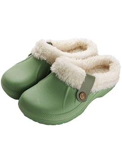 Knemksplanet Women Men Fur Lined Clogs Winter Warm Fuzzy House Slippers Non-Slip Garden Shoes Indoor Outdoor Mules