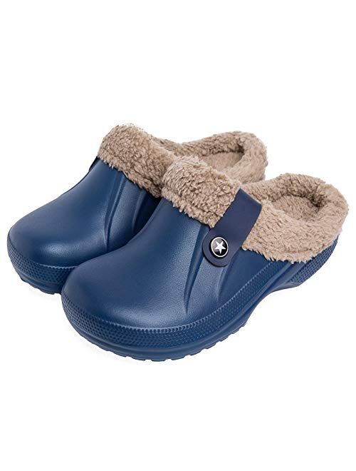 Knemksplanet Women Men Fur Lined Clogs Winter Warm Fuzzy House Slippers Non-Slip Garden Shoes Indoor Outdoor Mules