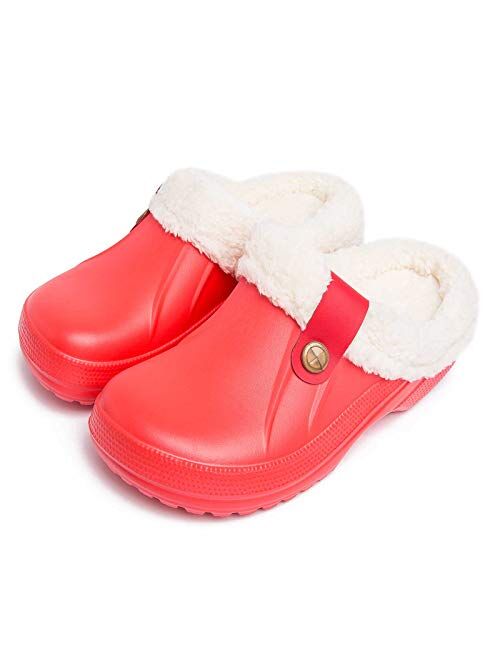 Knemksplanet Women Men Fur Lined Clogs Winter Warm Fuzzy House Slippers Non-Slip Garden Shoes Indoor Outdoor Mules