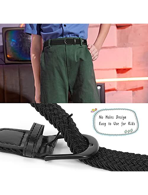 Kids Braided Elastic Stretch Belt for Boys and Girls 2 Pack Canvas Woven Belts with Solid Pin Buckle by WHIPPY