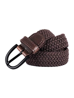 Young Boys Girls | Braided Stretch Elastic Belt | Pin Prong Buckle | Loop End Tip | 1" width | 5 Sizes 5 Colors