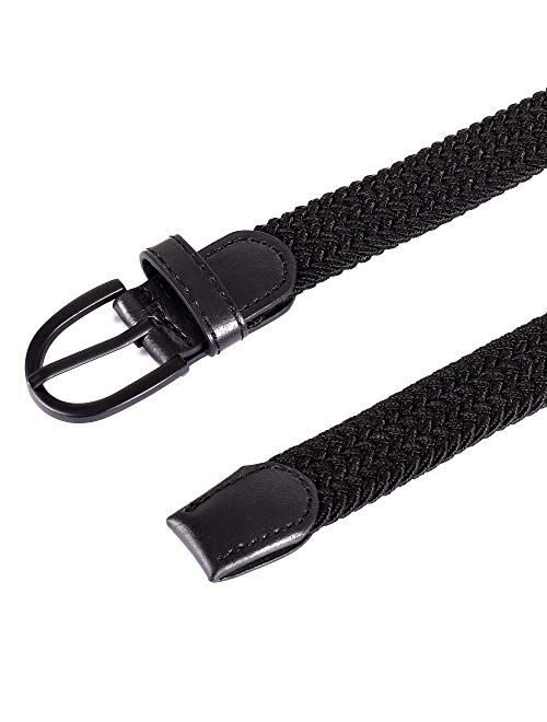 Young Boys Girls | Braided Stretch Elastic Belt | Pin Prong Buckle | Loop End Tip | 1" width | 5 Sizes 5 Colors