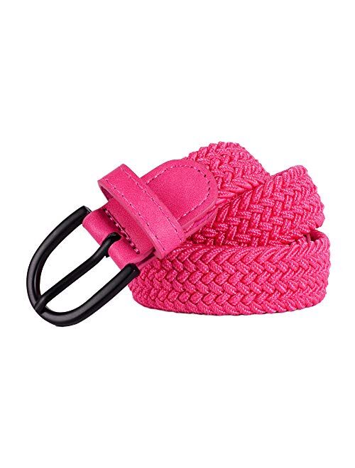 Young Boys Girls | Braided Stretch Elastic Belt | Pin Prong Buckle | Loop End Tip | 1" width | 5 Sizes 5 Colors