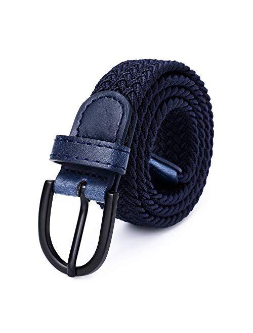 Young Boys Girls | Braided Stretch Elastic Belt | Pin Prong Buckle | Loop End Tip | 1" width | 5 Sizes 5 Colors