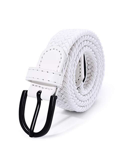 Young Boys Girls | Braided Stretch Elastic Belt | Pin Prong Buckle | Loop End Tip | 1" width | 5 Sizes 5 Colors