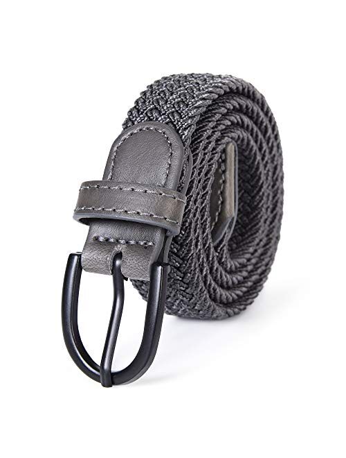 Young Boys Girls | Braided Stretch Elastic Belt | Pin Prong Buckle | Loop End Tip | 1" width | 5 Sizes 5 Colors