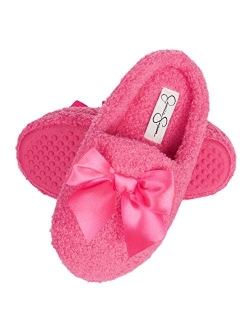 Girls Slip-On Clogs - Fuzzy Comfy Warm Memory Foam Sherpa Slippers with Satin Bow,Pink,LG