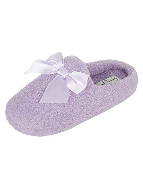 Jessica Simpson Girls Slip-On Clogs - Fuzzy Comfy Warm Memory Foam Sherpa Slippers with Satin Bow,Pink,LG