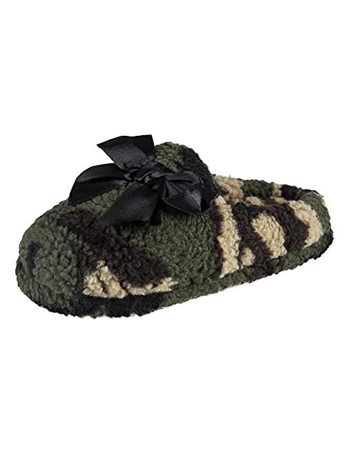 Jessica Simpson Girls Slip-On Clogs - Fuzzy Comfy Warm Memory Foam Sherpa Slippers with Satin Bow,Pink,LG