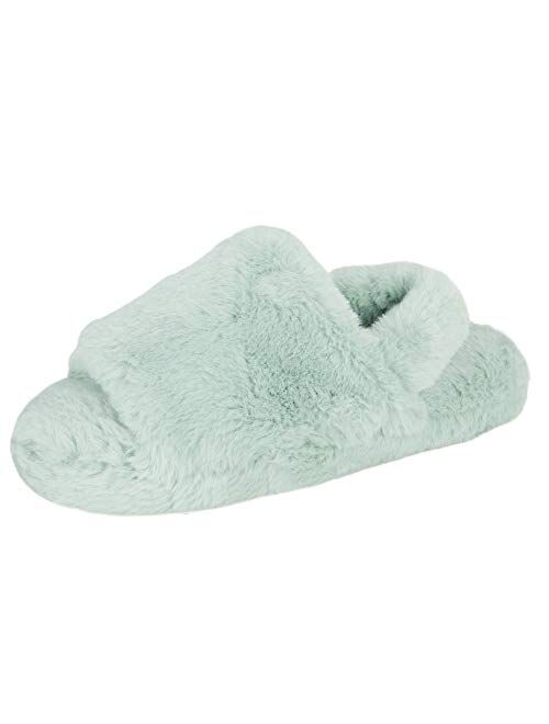 Jessica Simpson Girls Plush Faux Fur Slip on House Slippers With Memory Foam