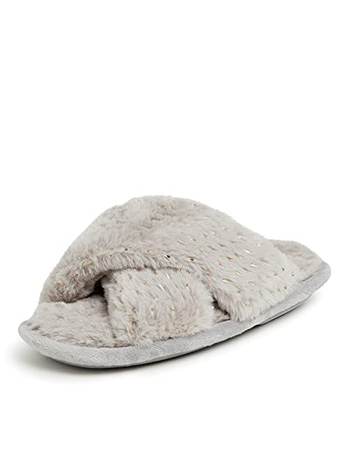 Dearfoams Unisex-Child Jess Furry Cross Band Slide Slipper