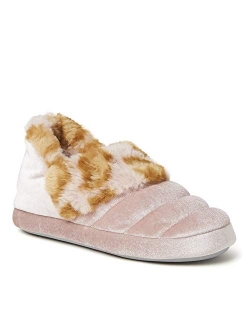 Unisex-Child Amelia Velour Bootie with Leopard Cuff Slipper