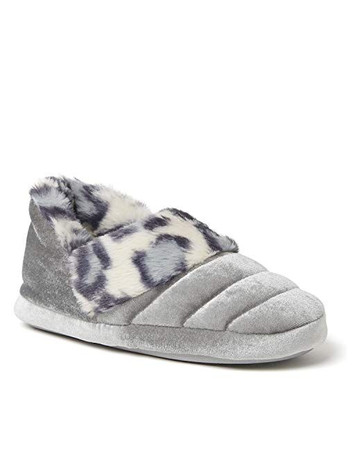 Dearfoams Unisex-Child Amelia Velour Bootie with Leopard Cuff Slipper