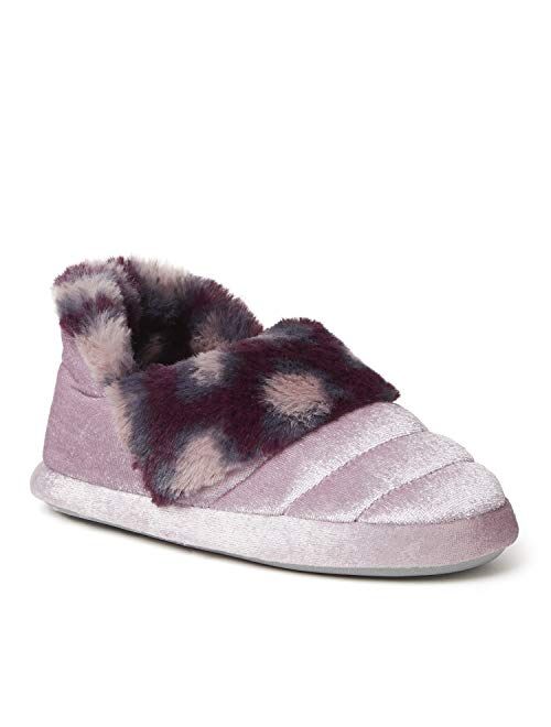 Dearfoams Unisex-Child Amelia Velour Bootie with Leopard Cuff Slipper