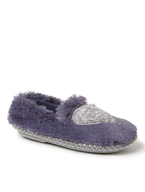 Dearfoams Kids' Mia Furry Closed Back with Heart Detail Slipper