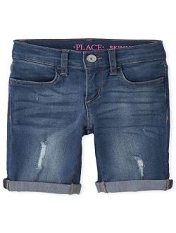 Girls' Roll Cuff Distressed Denim Skimmer Shorts