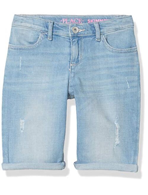 The Children's Place Girls' Roll Cuff Distressed Denim Skimmer Shorts