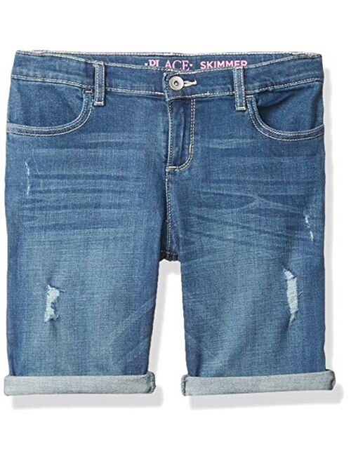 The Children's Place Girls' Roll Cuff Distressed Denim Skimmer Shorts