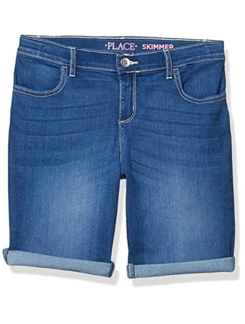 The Children's Place Girls' Roll Cuff Denim Skimmer Shorts