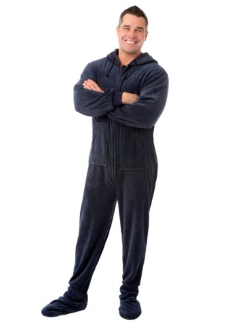 Navy Blue Plush Hoodie Footed Onesie Pajama Loungewear for Men & Women