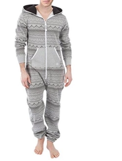 Men's Onesie Boy Printed Playsuit Adult One Piece Jumpsuit Non Footed Union Suit