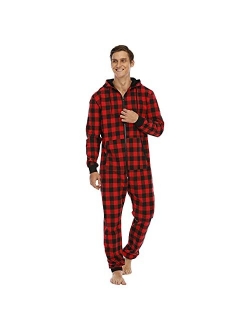 HULKAY Men's Warm Fleece One Piece Romper Pajamas Adult Zipper Onesie Pjs Hooded Jumpsuit Homewear with Pockets