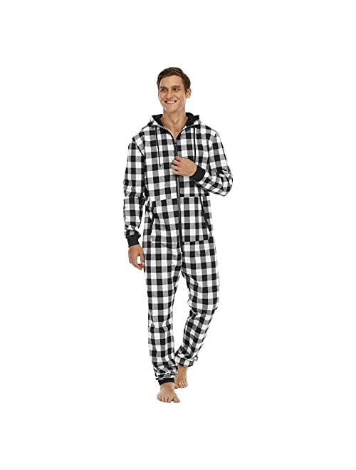 HULKAY Men's Warm Fleece One Piece Romper Pajamas Adult Zipper Onesie Pjs Hooded Jumpsuit Homewear with Pockets