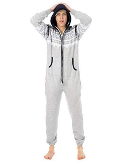 Juicy Trendz Mens Aztec Printed Onesie Adult Hooded Jumpsuit Unisex One Piece Non Footed Pajamas