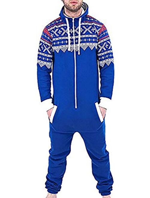 Juicy Trendz Mens Aztec Printed Onesie Adult Hooded Jumpsuit Unisex One Piece Non Footed Pajamas