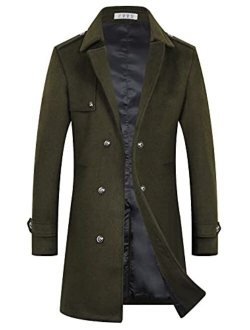 Mens Trench Coat Wool Blend Top Pea Coat Winter Long Single Breasted Classic Stylish Business Overcoat