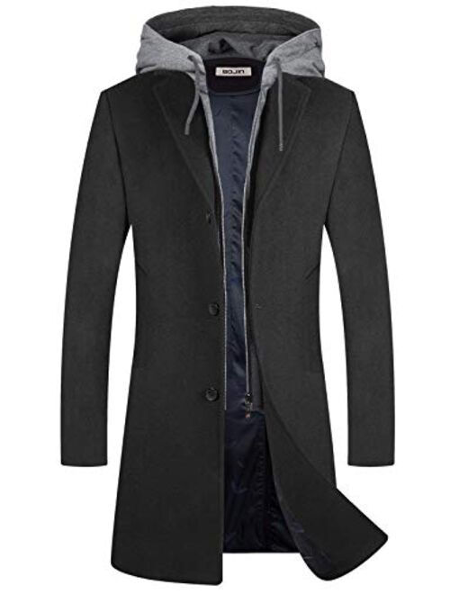 Mens Trench Coat Wool Blend Top Pea Coat Winter Long Single Breasted Classic Stylish Business Overcoat