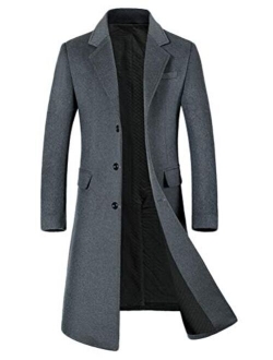 Mordenmiss Men's Long Slim Peacoat Winter Business Wool Blazer Gentlemen Trench Coat