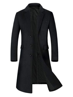 Mordenmiss Men's Long Slim Peacoat Winter Business Wool Blazer Gentlemen Trench Coat