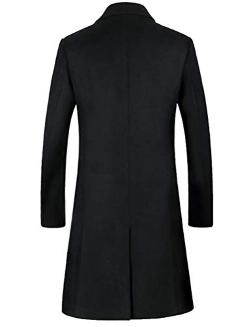 Mordenmiss Men's Long Slim Peacoat Winter Business Wool Blazer Gentlemen Trench Coat