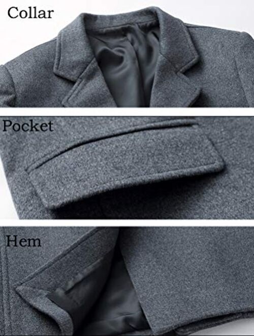 Mordenmiss Men's Long Slim Peacoat Winter Business Wool Blazer Gentlemen Trench Coat