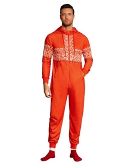 Mens Hooded Jumpsuit Full Zip Onesie Rompers One Piece Overalls Lightweight Tracksuit with Pockets