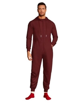 Mens Hooded Jumpsuit Full Zip Onesie Rompers One Piece Overalls Lightweight Tracksuit with Pockets