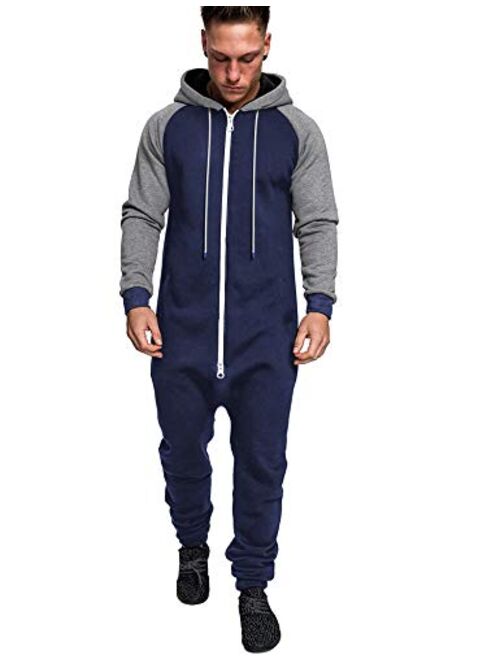 COOFANDY Mens Hooded Jumpsuit Full Zip Onesie Rompers One Piece Overalls Lightweight Tracksuit with Pockets