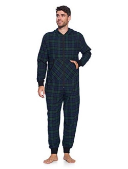 Ashford & Brooks Mens Flannel Hooded One Piece Pajama Union Jumpsuit