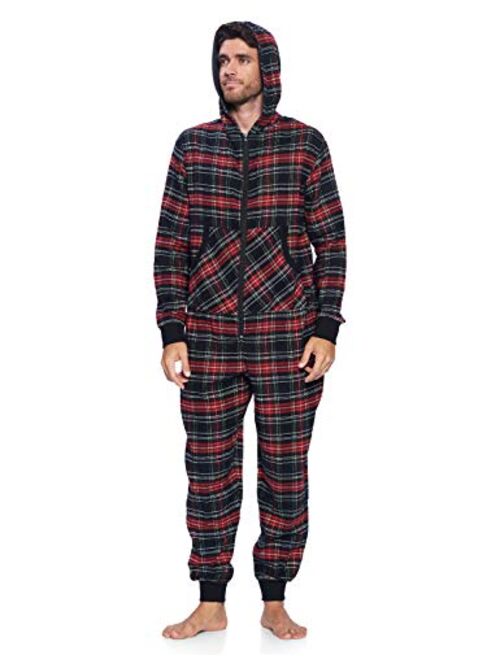 Ashford & Brooks Mens Flannel Hooded One Piece Pajama Union Jumpsuit