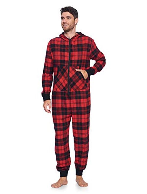 Ashford & Brooks Mens Flannel Hooded One Piece Pajama Union Jumpsuit